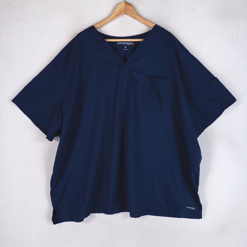 Advantage by UA Mens Scrub Top 4X Navy Blue V Neck Short Sleeve 4 Pocket Medical